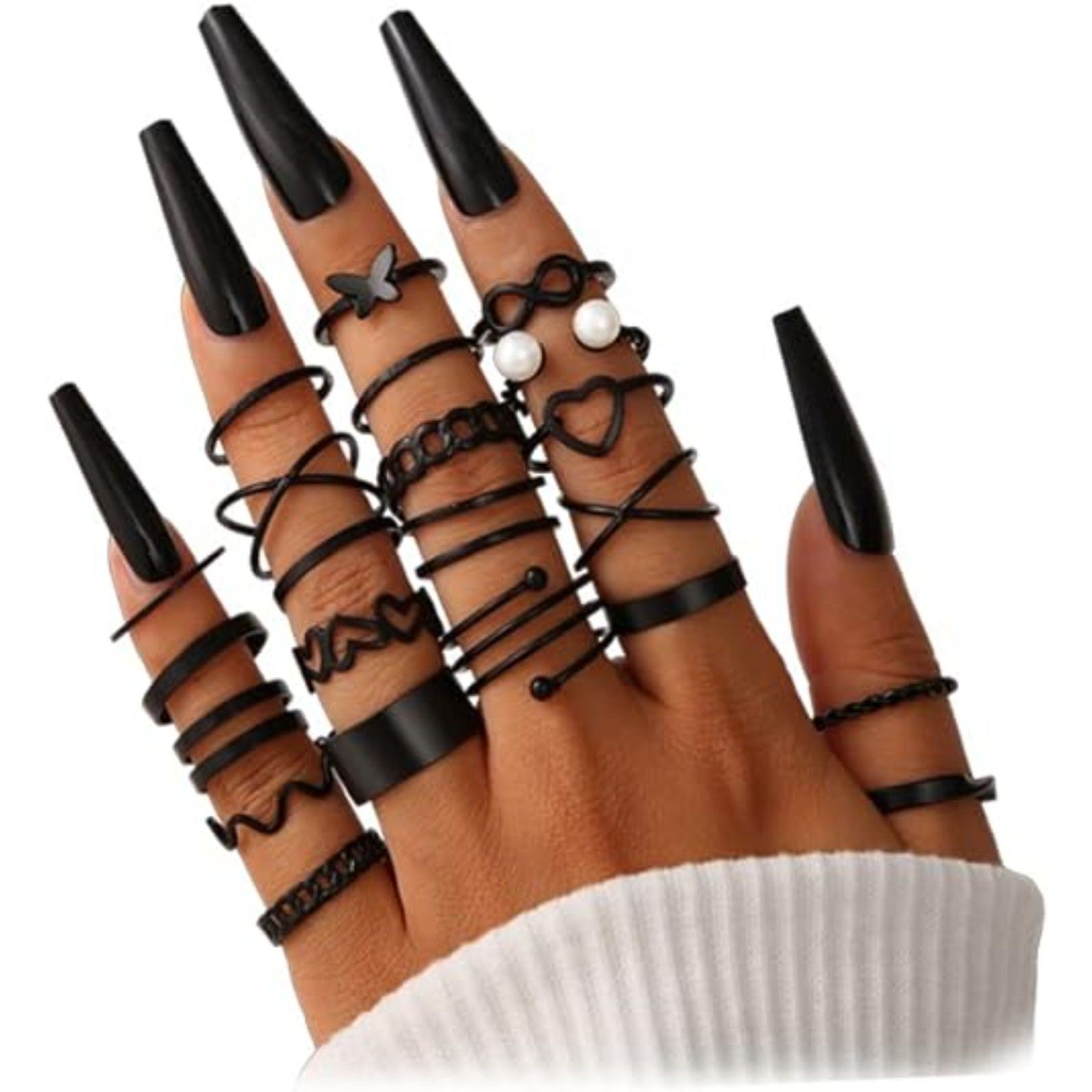 Black Ring Set Different Sizes- Stackable- Great Gift
